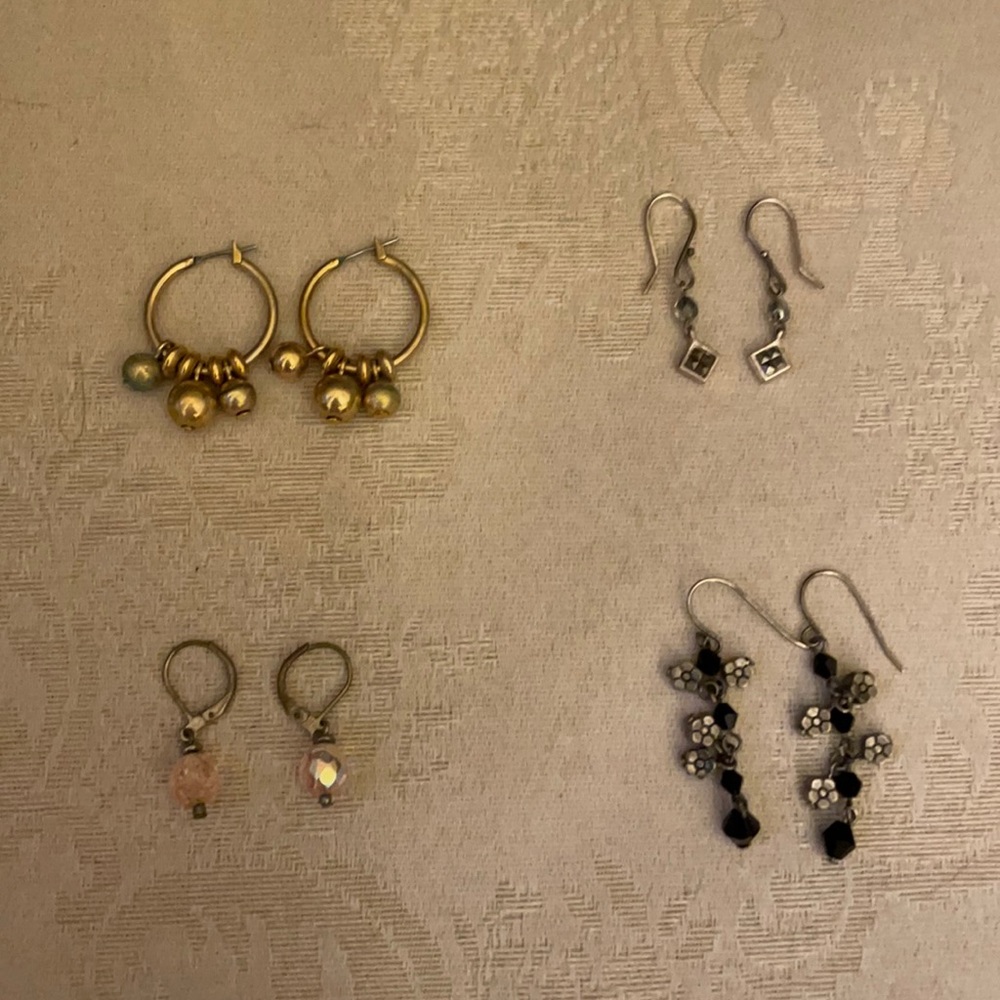 Vintage 1990s beaded pierces earrings lot, mixed metals and beads, fun designs